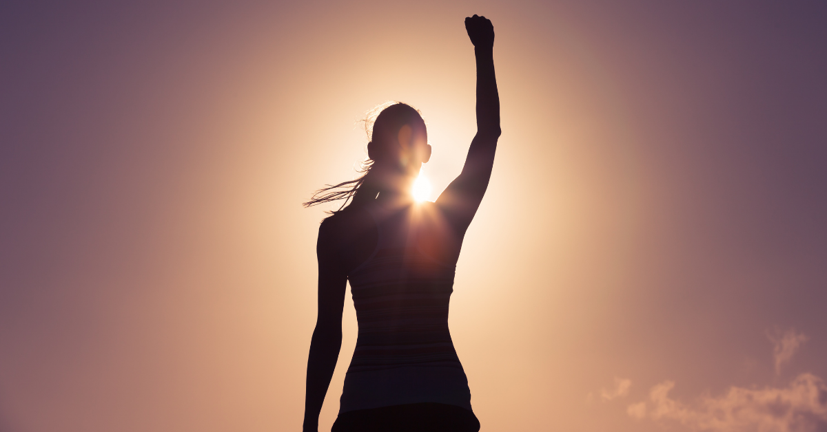 Woman with raised hand