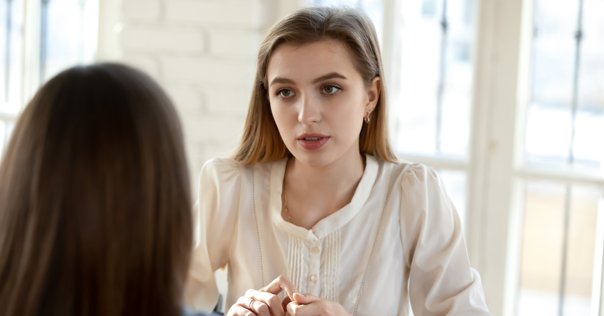 two women talking