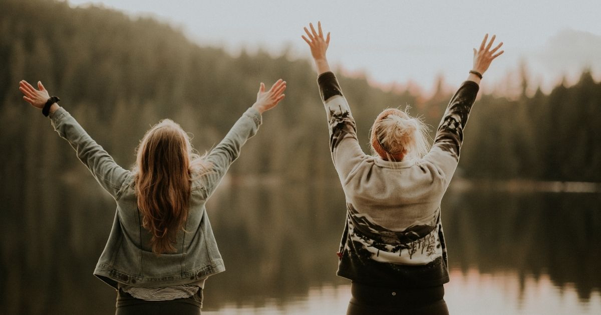 Two women celebrating